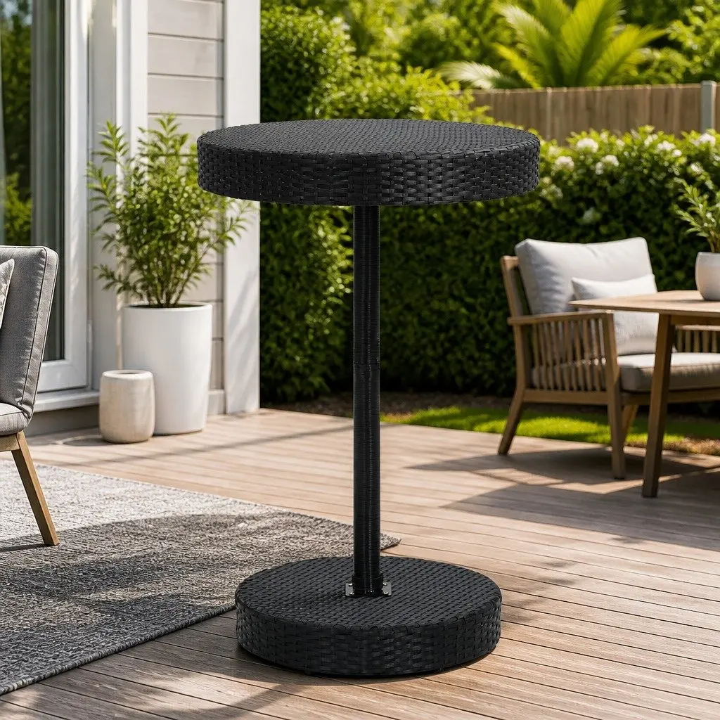 Garden Table PE Rattan Round Black Outdoor Dining Furniture Powder-coated Steel Frame 75.5 x 106 cm