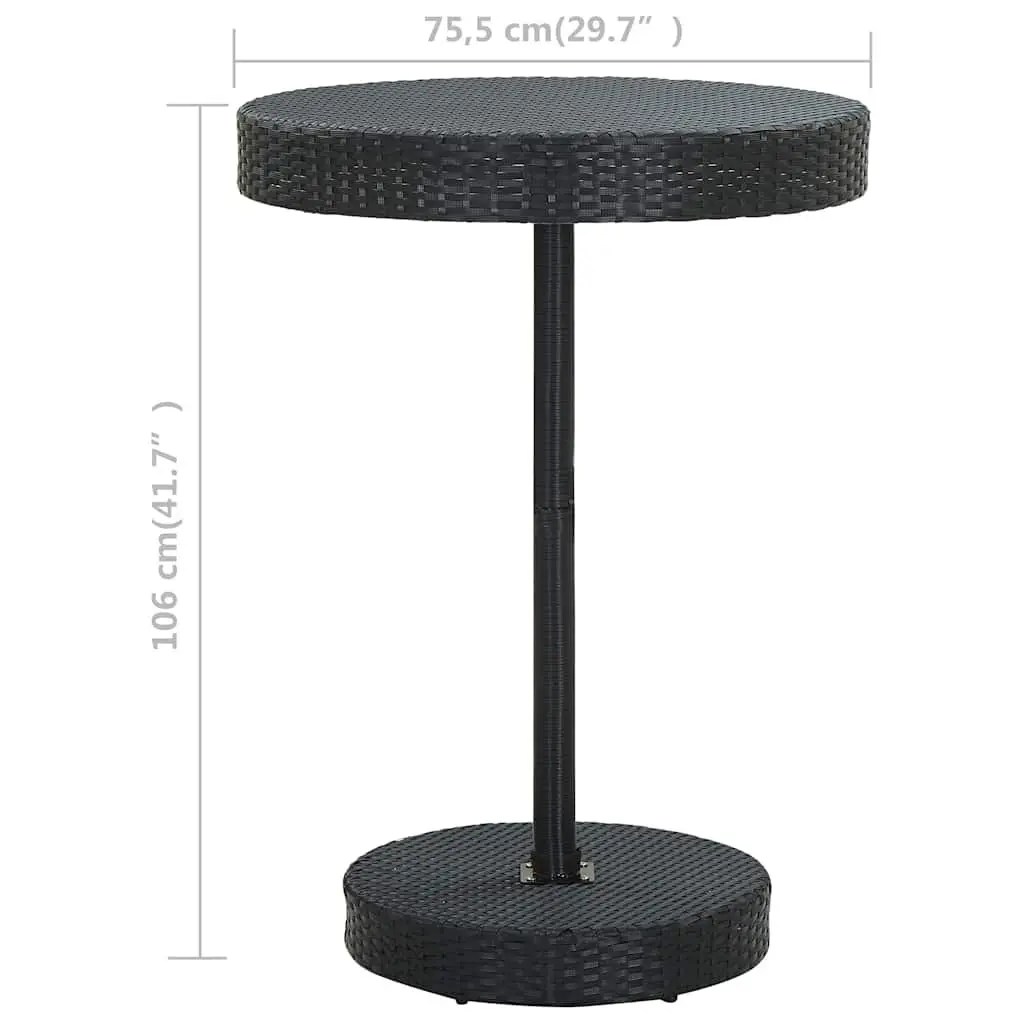 Garden Table PE Rattan Round Black Outdoor Dining Furniture Powder-coated Steel Frame 75.5 x 106 cm
