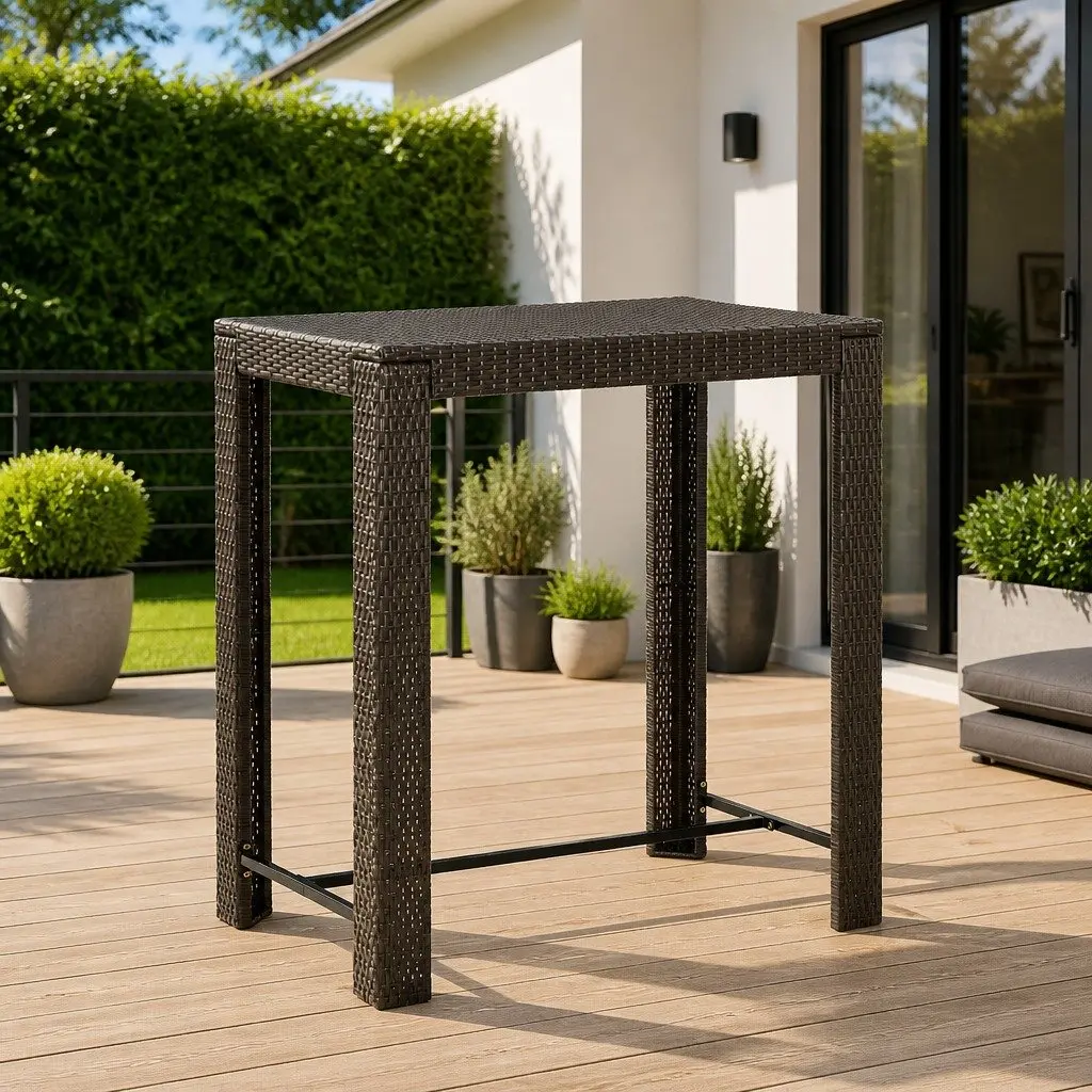 Bar Table Powder-coated Steel PE Rattan Brown 100L x 60.5W x 110.5H cm