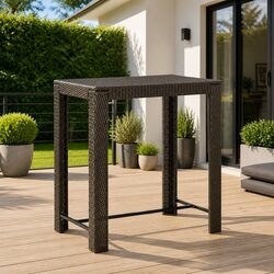 Sturdy Brown Poly Rattan Outdoor Bar Table for Garden