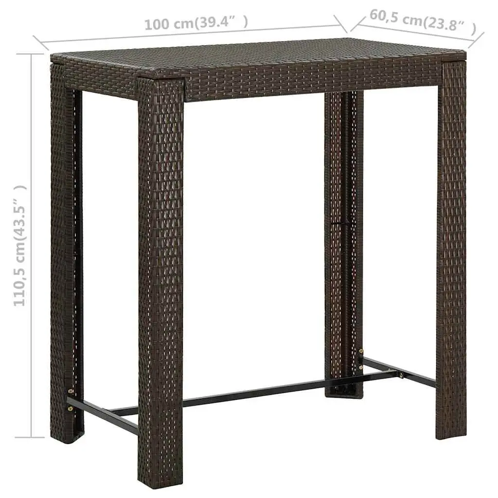 Bar Table Powder-coated Steel PE Rattan Brown 100L x 60.5W x 110.5H cm