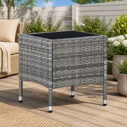 Grey Outdoor Garden Table with Glass Top 40x40x45 cm