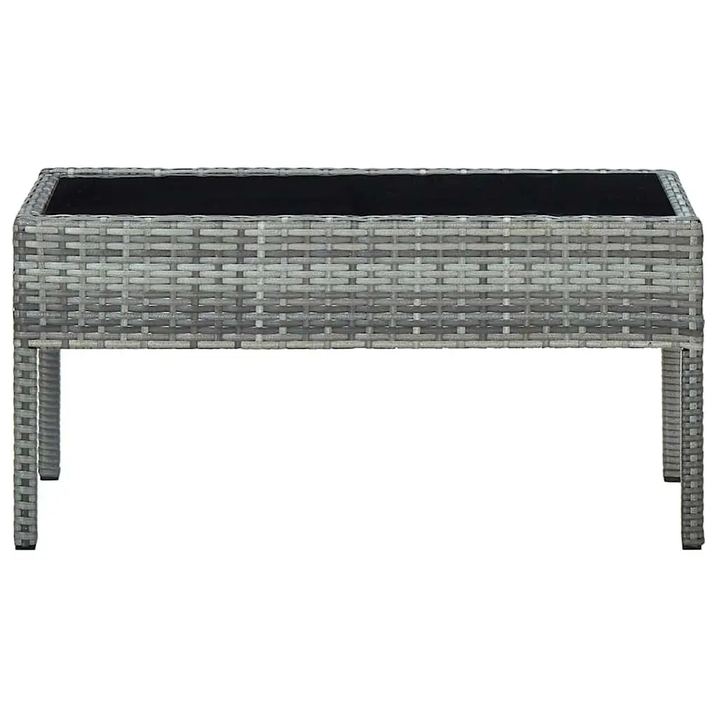 Garden Table PE Rattan Steel Frame Glass Top Grey 75 x 40 x 37 cm