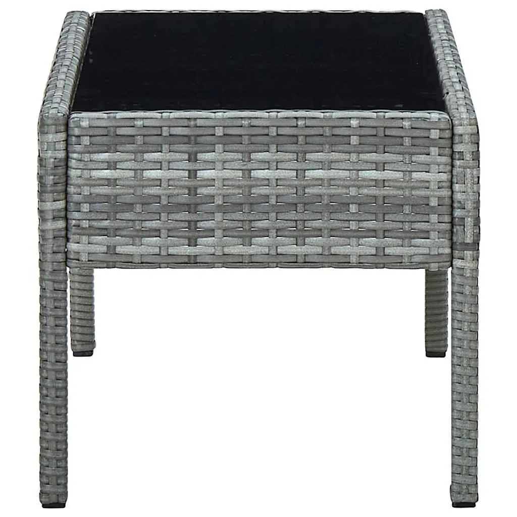 Garden Table PE Rattan Steel Frame Glass Top Grey 75 x 40 x 37 cm
