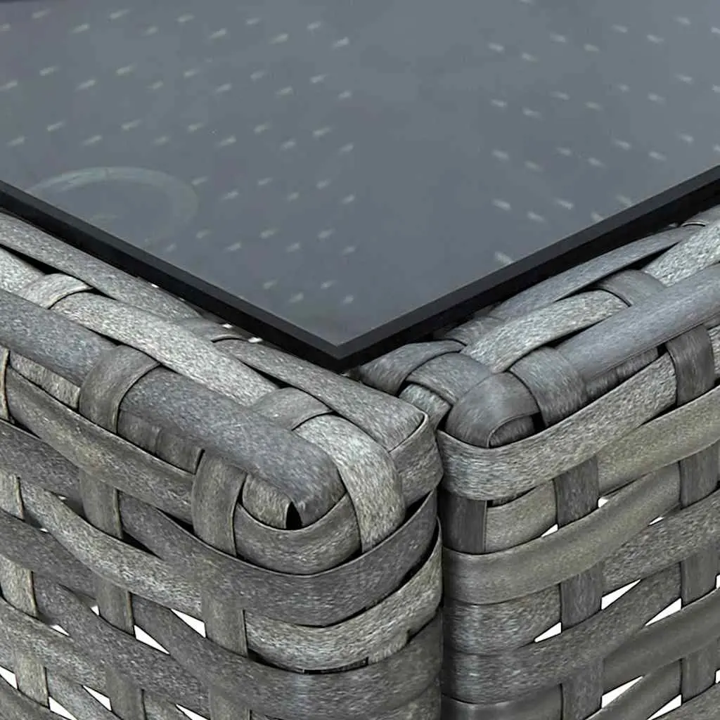 Garden Table PE Rattan Steel Frame Glass Top Grey 75 x 40 x 37 cm