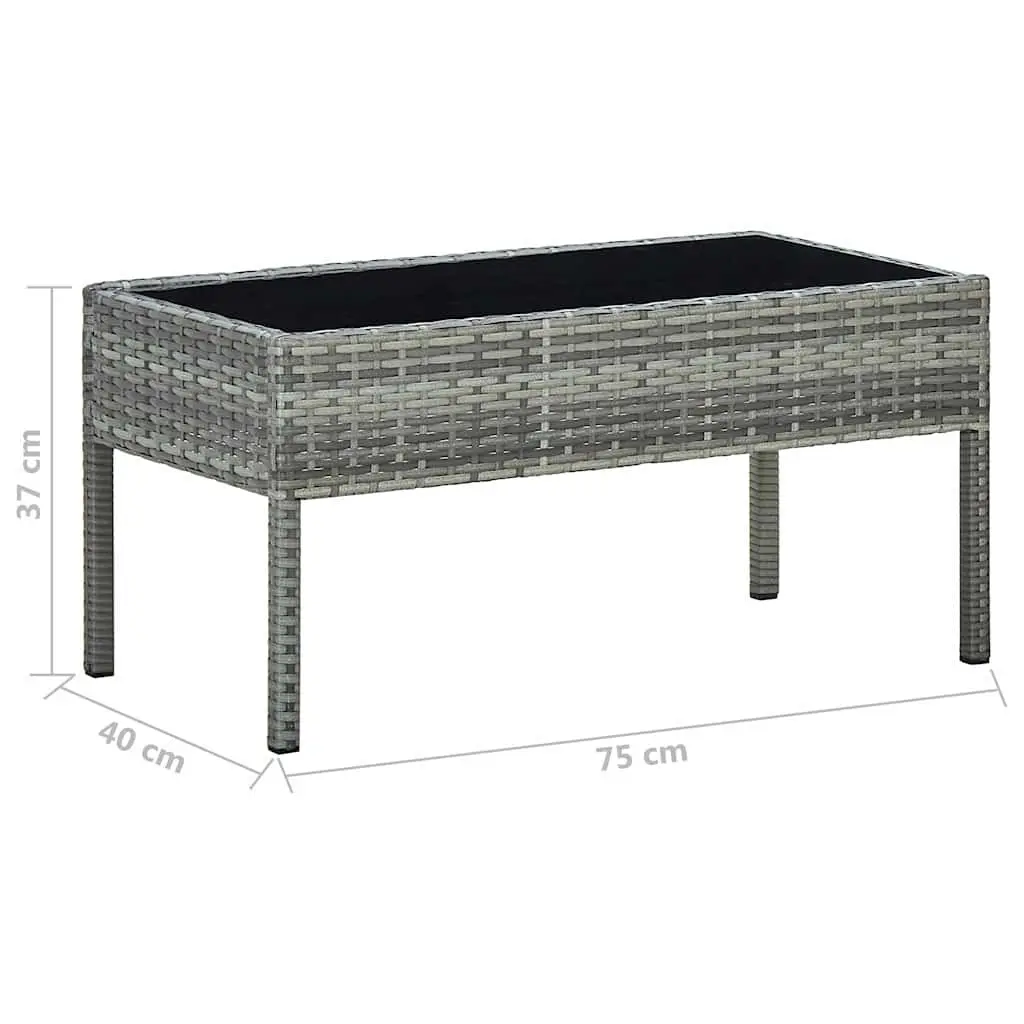 Garden Table PE Rattan Steel Frame Glass Top Grey 75 x 40 x 37 cm