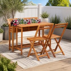 Premium Garden Planter Table with 2 Folding Bistro Chairs