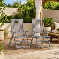 Set of 2 Grey Reclining Outdoor Chairs in Solid Wood