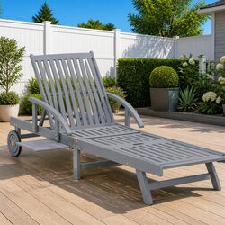 Premium Grey Wooden Sun Lounger for Outdoor Relaxation