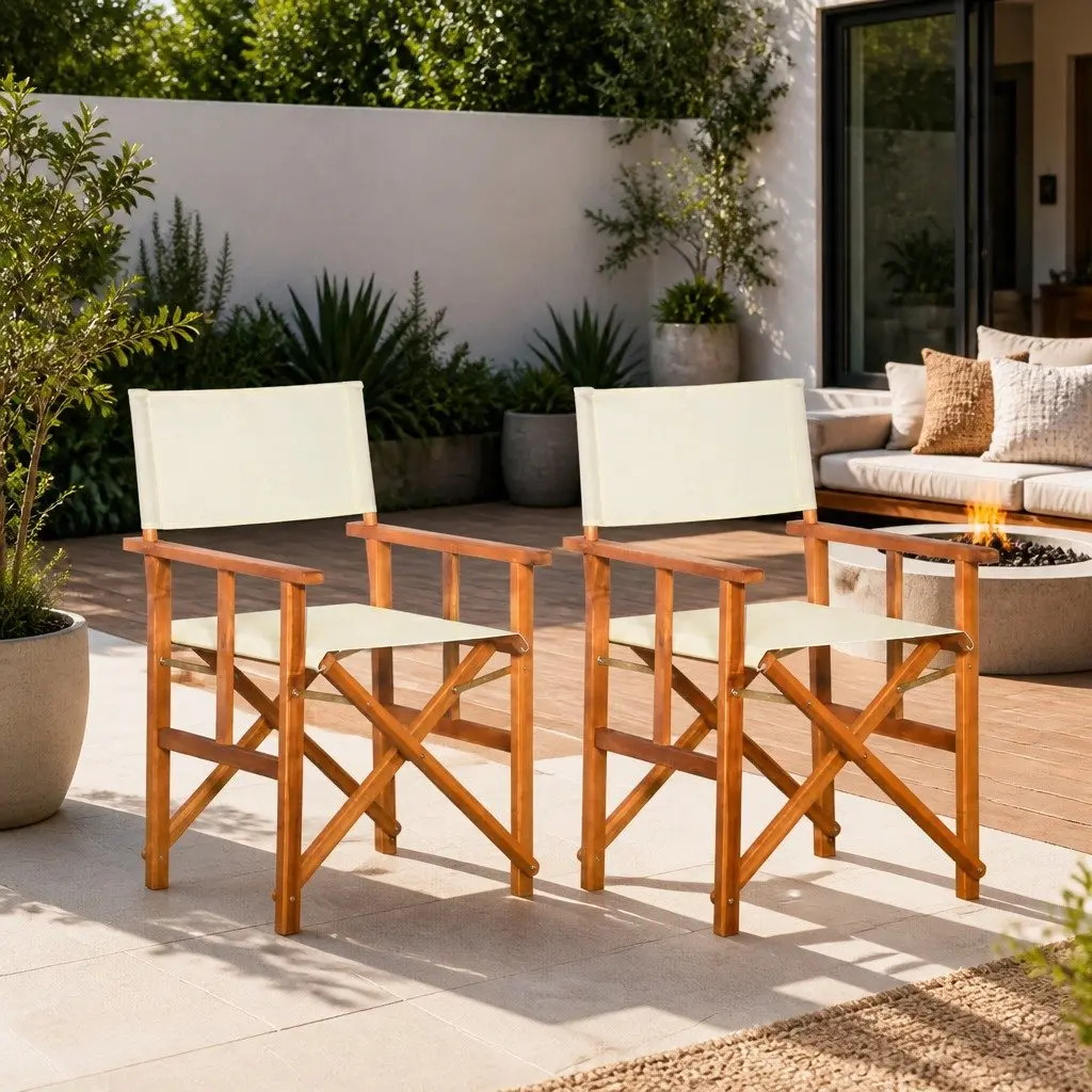Folding Director's Chairs Solid Acacia Wood Brown 2 Piece