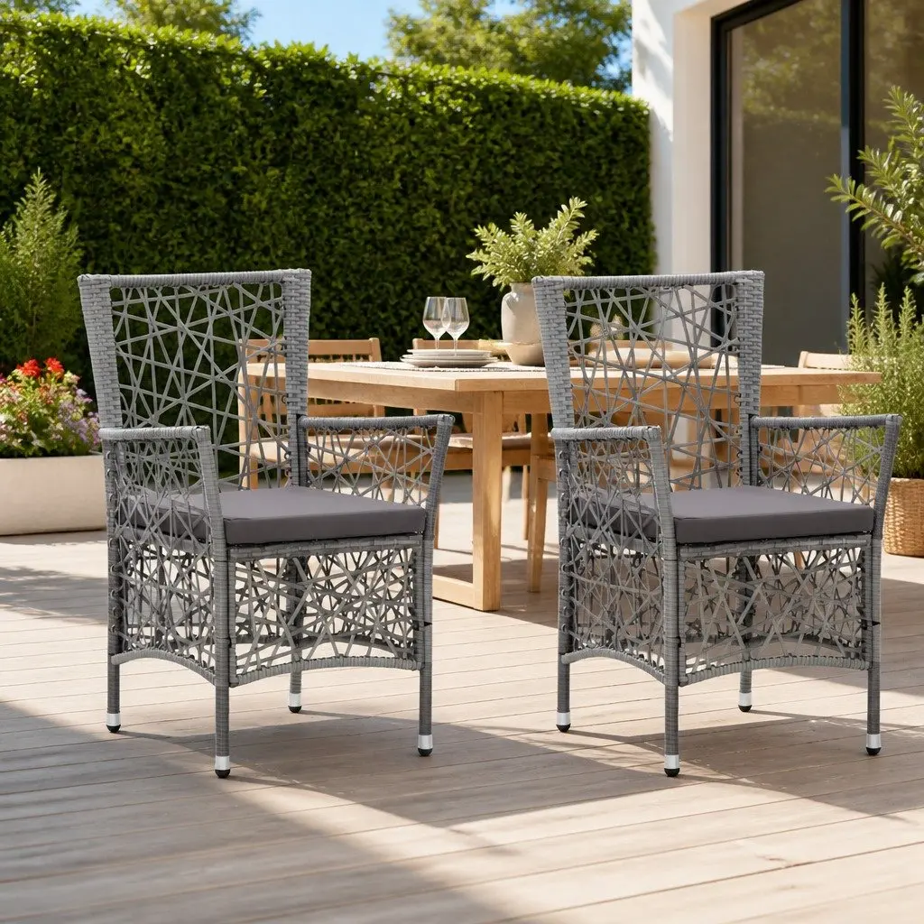 Grey Poly Rattan Garden Chairs Set with Cushions