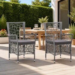 Grey Poly Rattan Garden Chairs Set with Cushions
