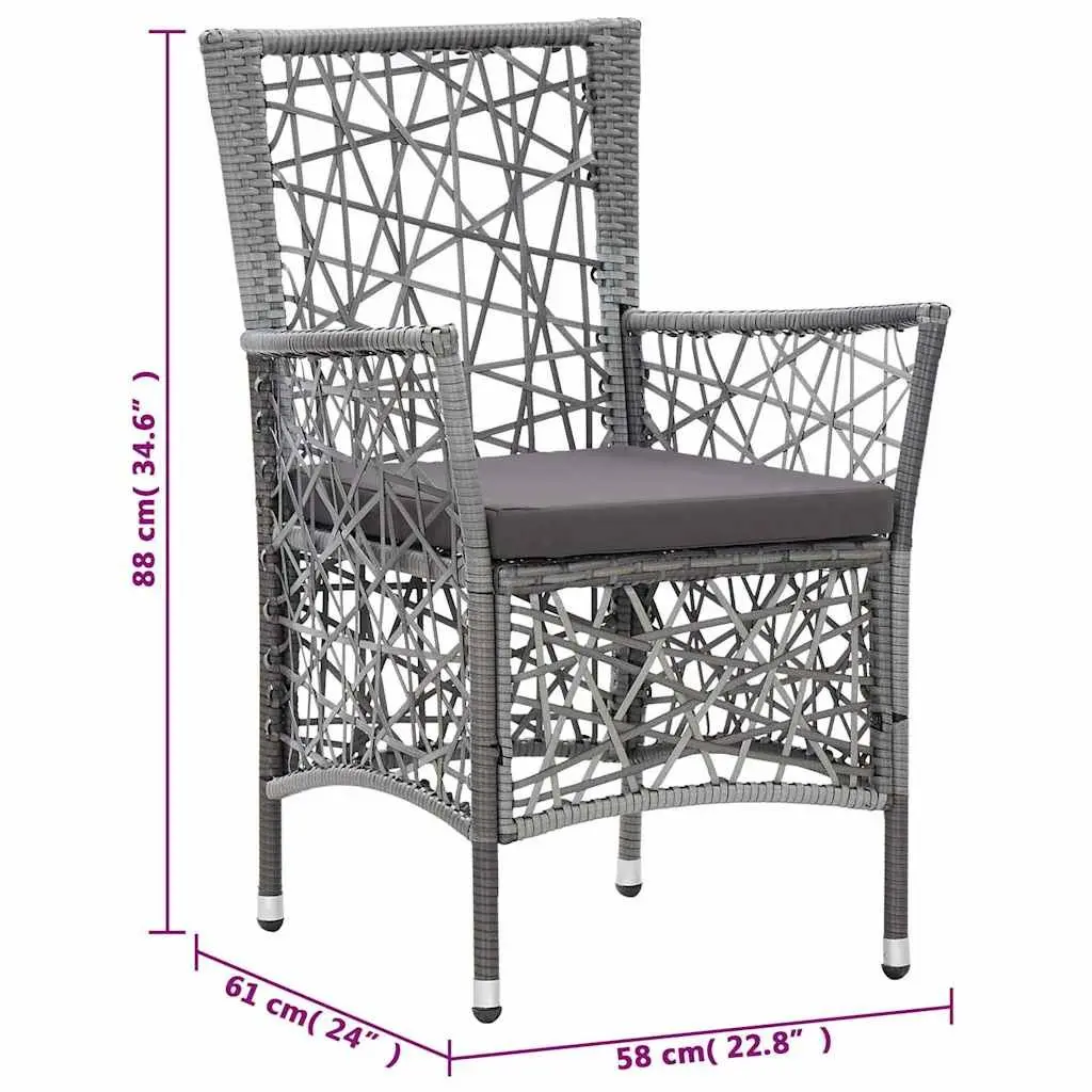 Grey Poly Rattan Garden Chairs Set with Cushions