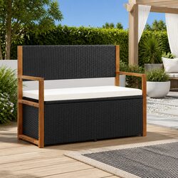 Durable Black Poly Rattan Outdoor Storage Bench 115cm