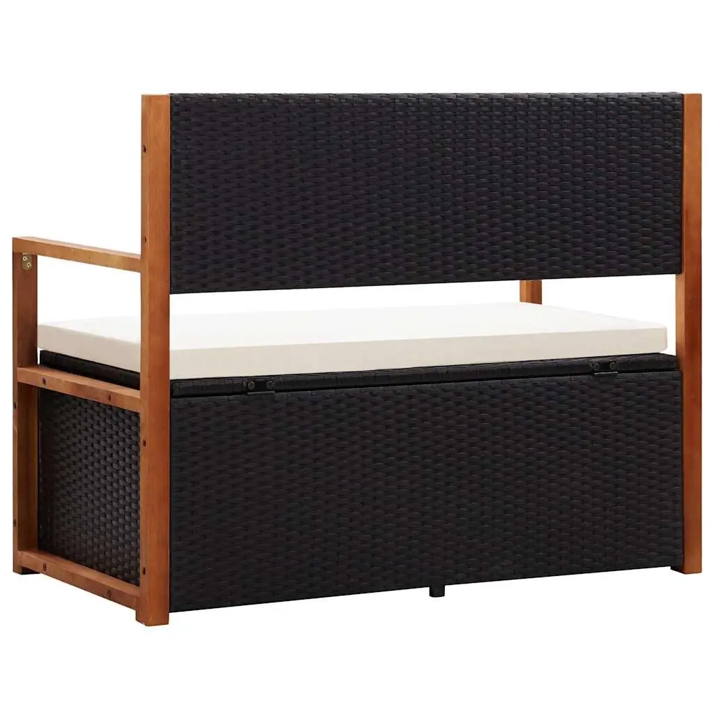 Black Poly Rattan Outdoor Storage Bench 115cm