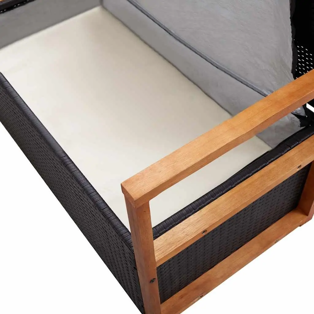 Black Poly Rattan Outdoor Storage Bench 115cm
