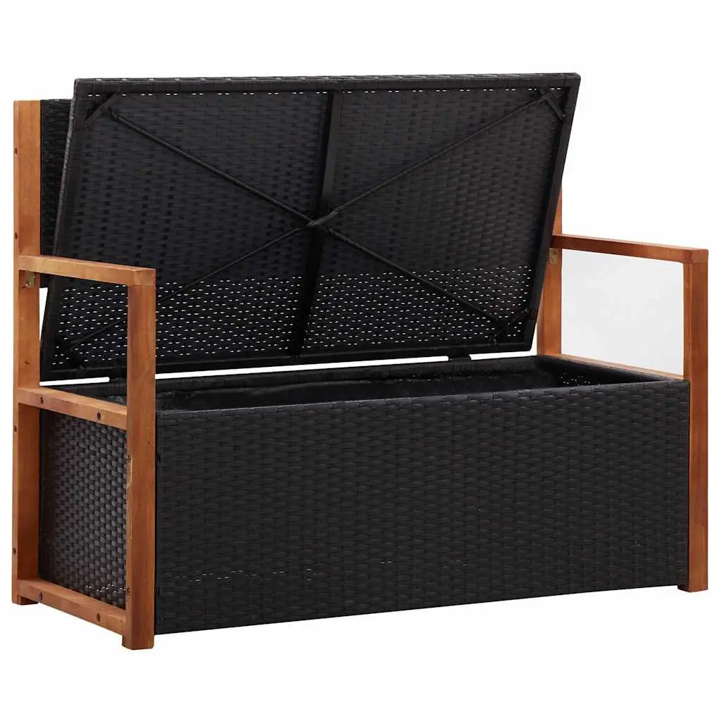 Black Poly Rattan Outdoor Storage Bench 115cm