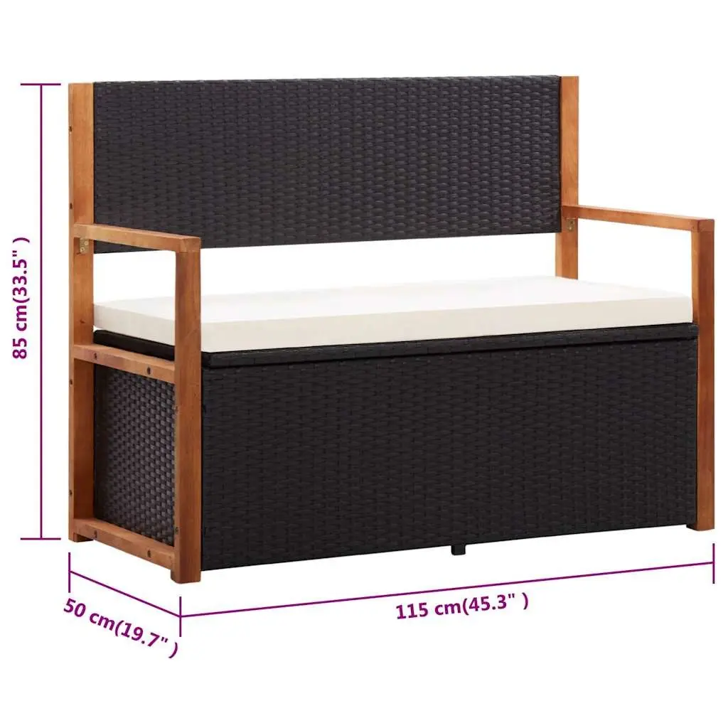 Black Poly Rattan Outdoor Storage Bench 115cm