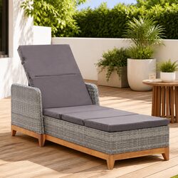 Sturdy Grey Sun Lounger with Armrests and Cushions