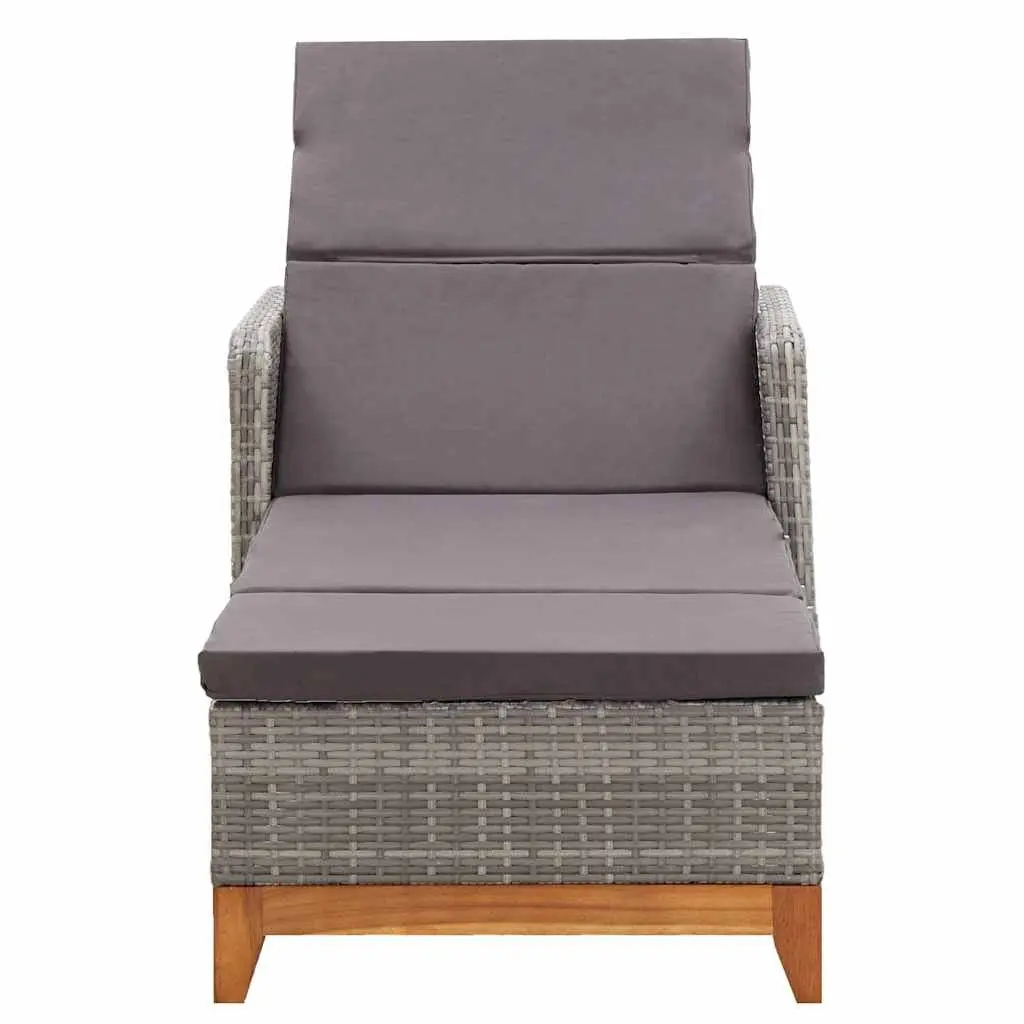 Sun Lounger Powder-coated Steel Solid Acacia Wood Weather-resistant PE Rattan Grey