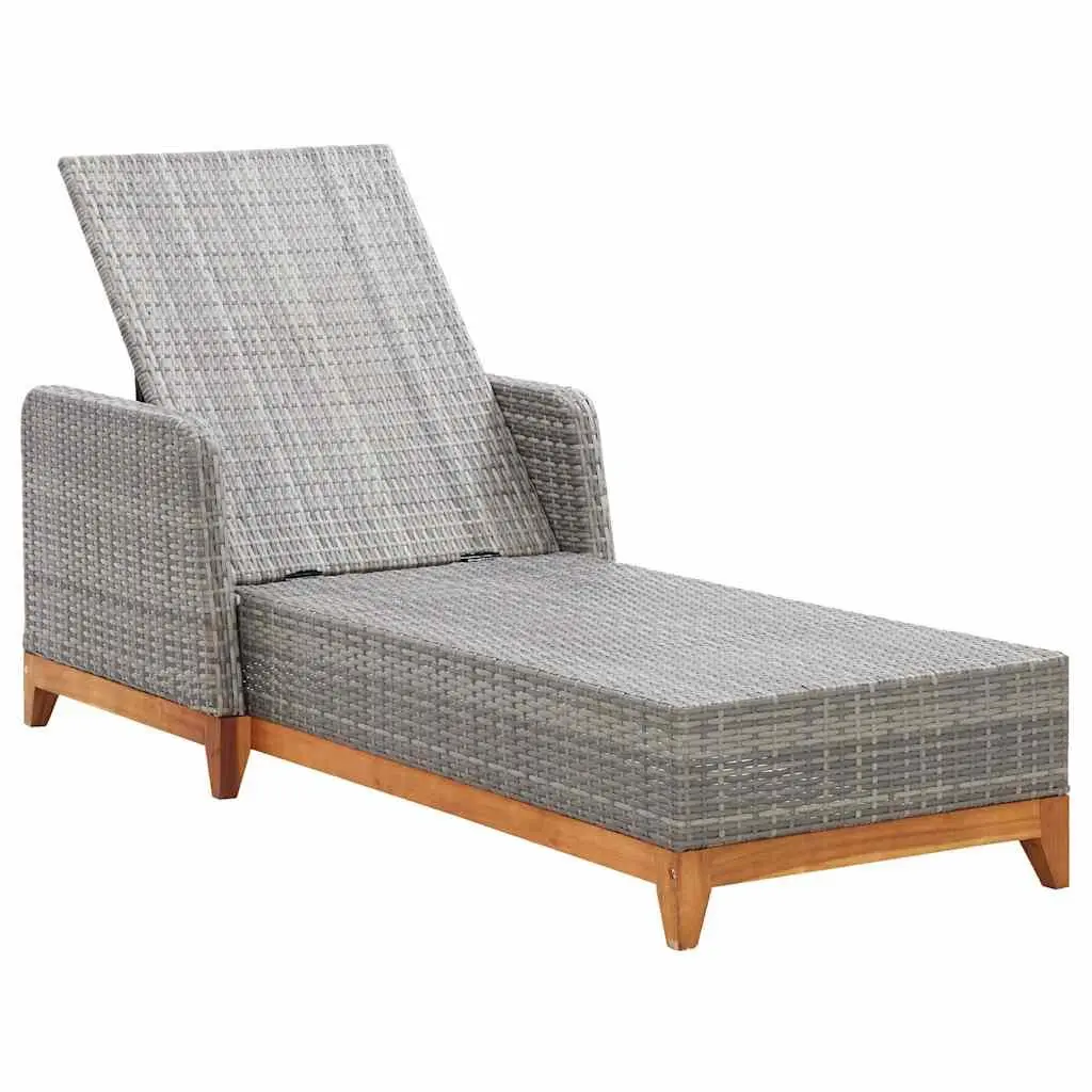 Sun Lounger Powder-coated Steel Solid Acacia Wood Weather-resistant PE Rattan Grey