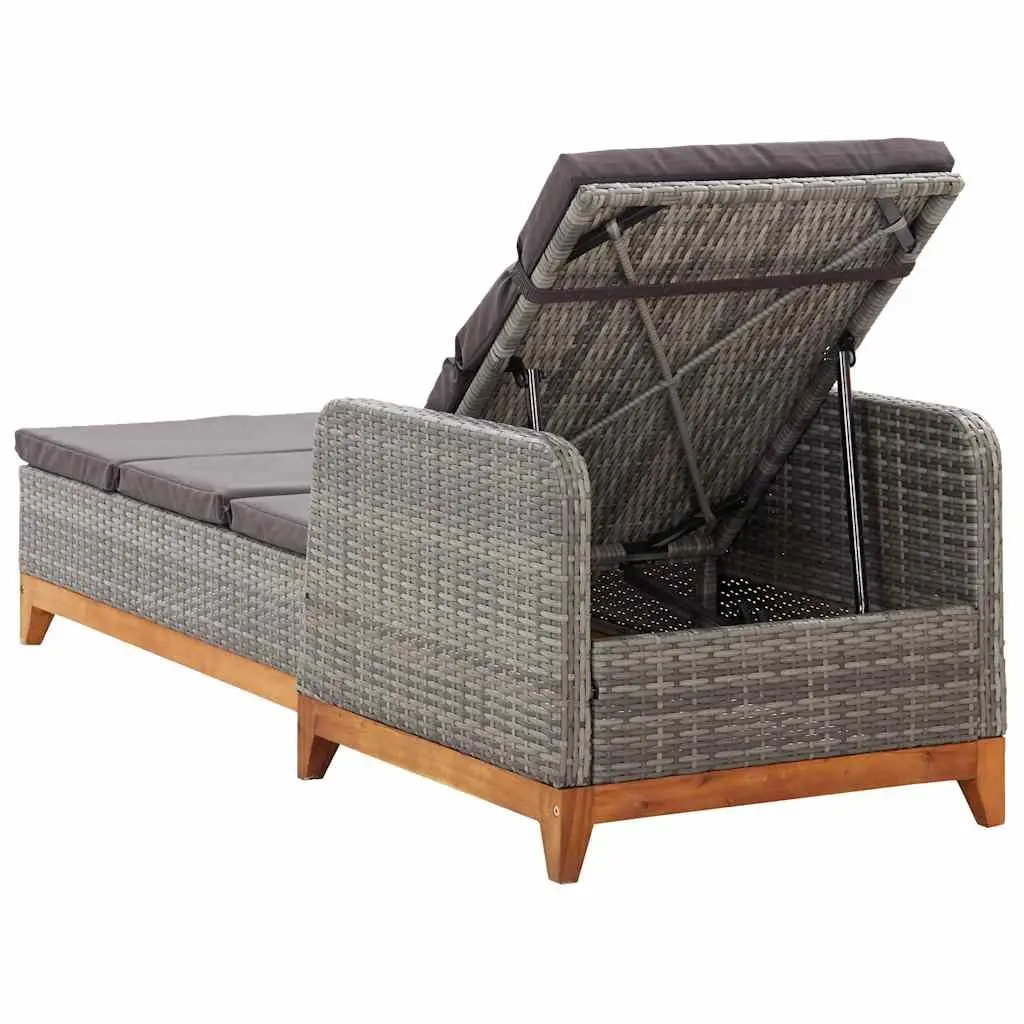 Sun Lounger Powder-coated Steel Solid Acacia Wood Weather-resistant PE Rattan Grey