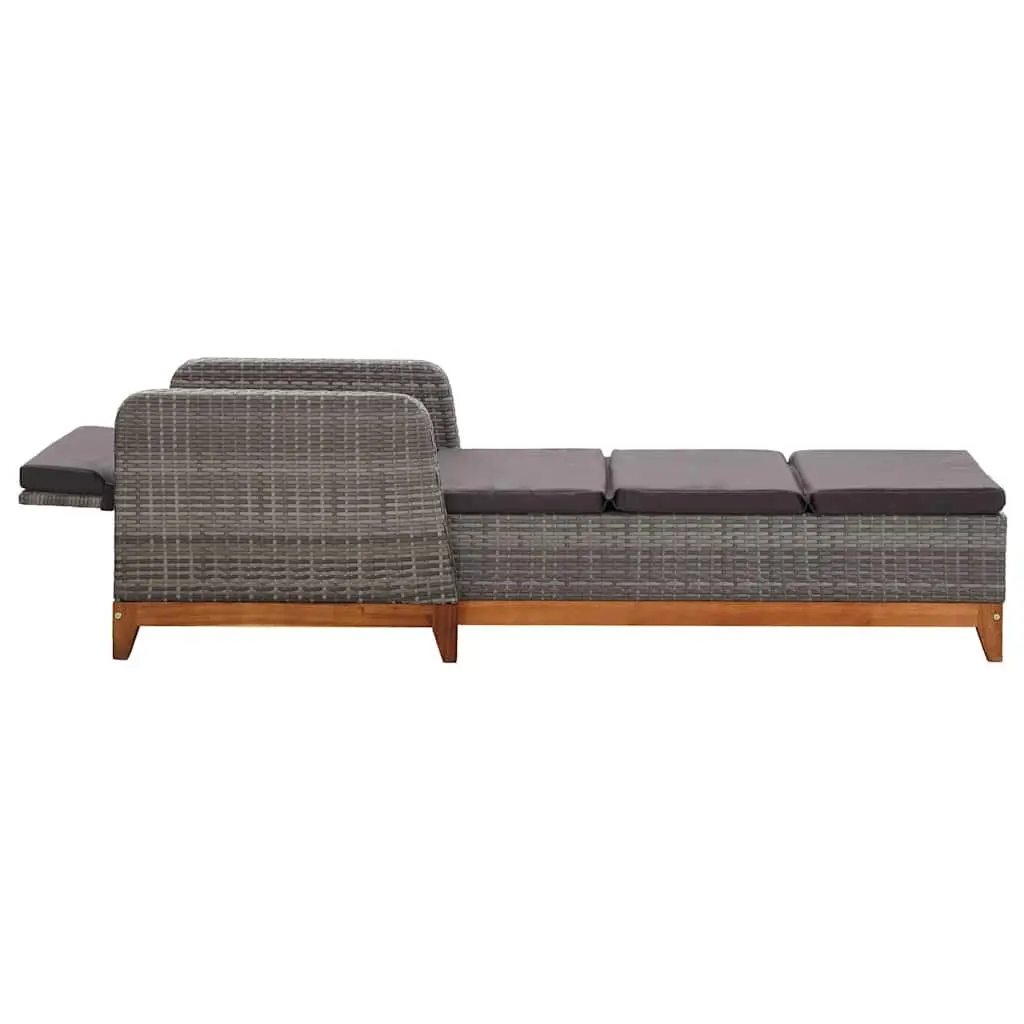 Sun Lounger Powder-coated Steel Solid Acacia Wood Weather-resistant PE Rattan Grey