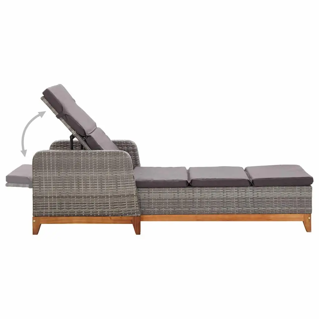 Sun Lounger Powder-coated Steel Solid Acacia Wood Weather-resistant PE Rattan Grey