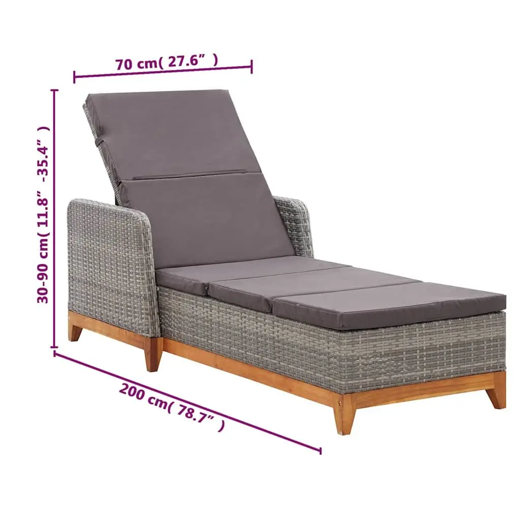 Sun Lounger Powder-coated Steel Solid Acacia Wood Weather-resistant PE Rattan Grey