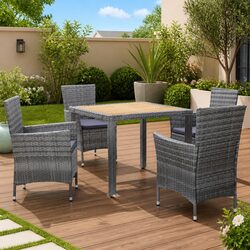 5 Piece Grey Outdoor Dining Set with Cushions