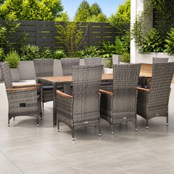 Stylish 9 Piece Grey Outdoor Dining Set with Cushions