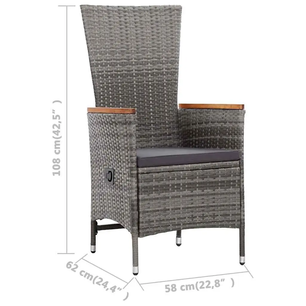 Outdoor Dining Set Poly Rattan 9 Piece Grey Garden Furniture with Cushions