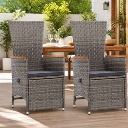 Durable Reclining Garden Chairs Set with Cushions - Grey