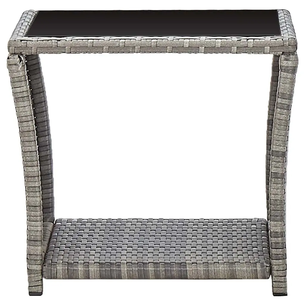 Grey Poly Rattan Coffee Table with Glass Top