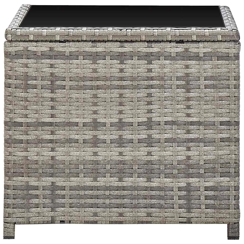 Grey Poly Rattan Coffee Table with Glass Top