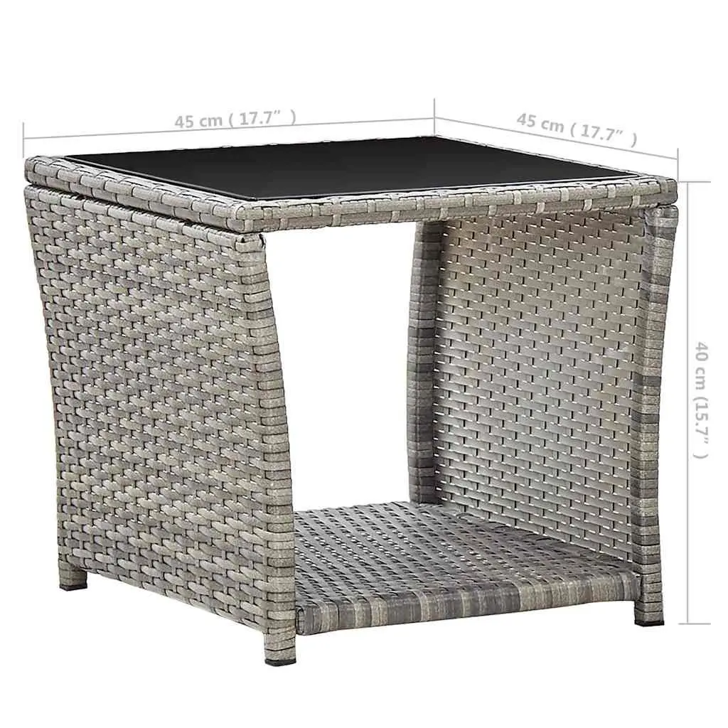 Grey Poly Rattan Coffee Table with Glass Top