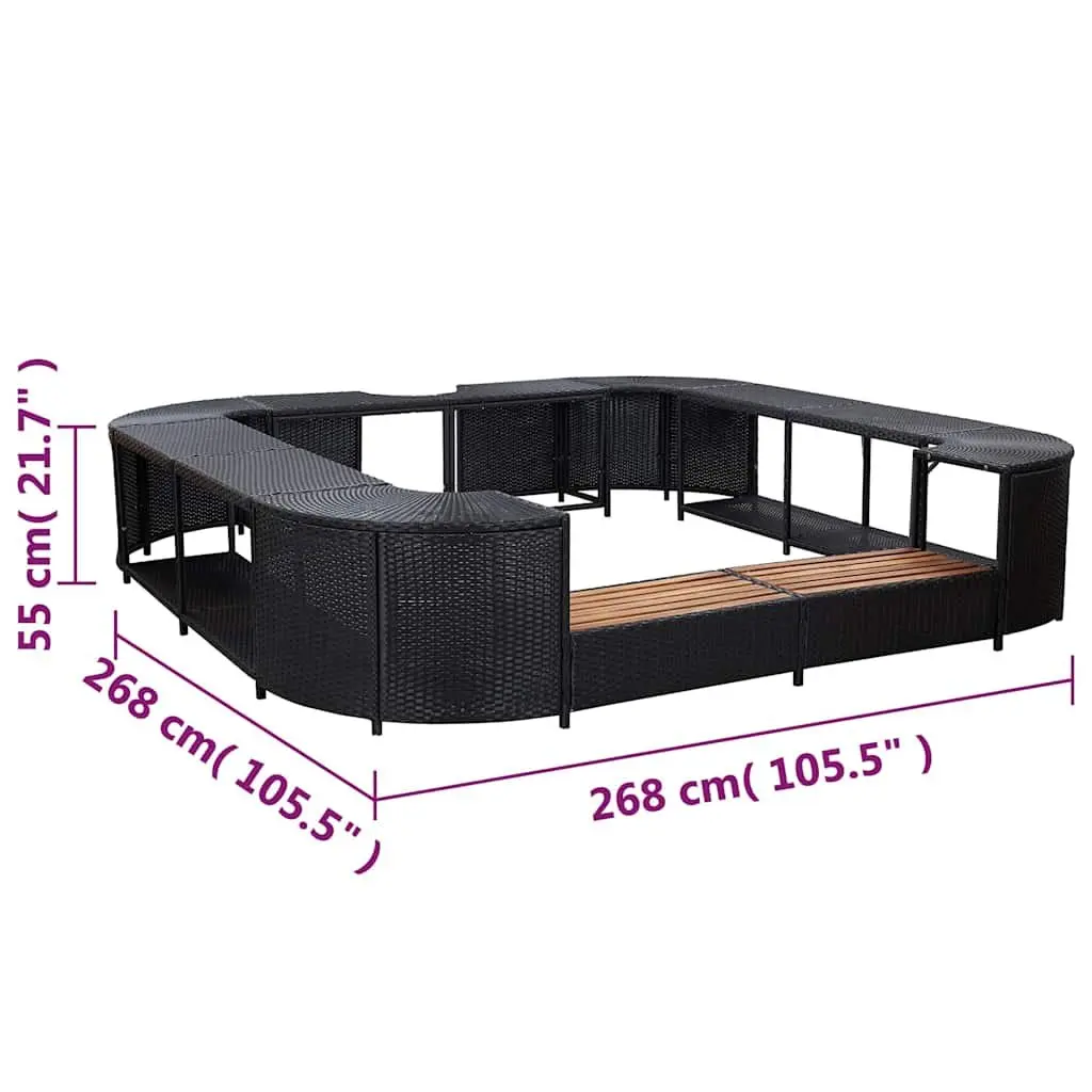 Square Hot Tub Enclosure with Steps in Black