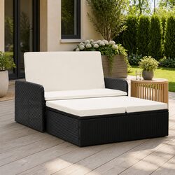 Durable 2 Piece Rattan Garden Lounge Set with Cushions