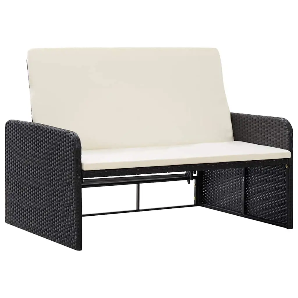 2 Piece Lounge Set PE Rattan Adjustable Sofa Black