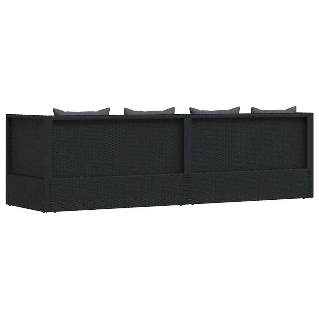Garden Sun Lounger Bed Poly Rattan Outdoor Sofa Black