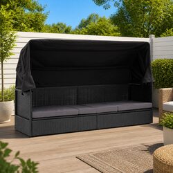 Durable Outdoor Daybed Sun Lounger with Canopy Black