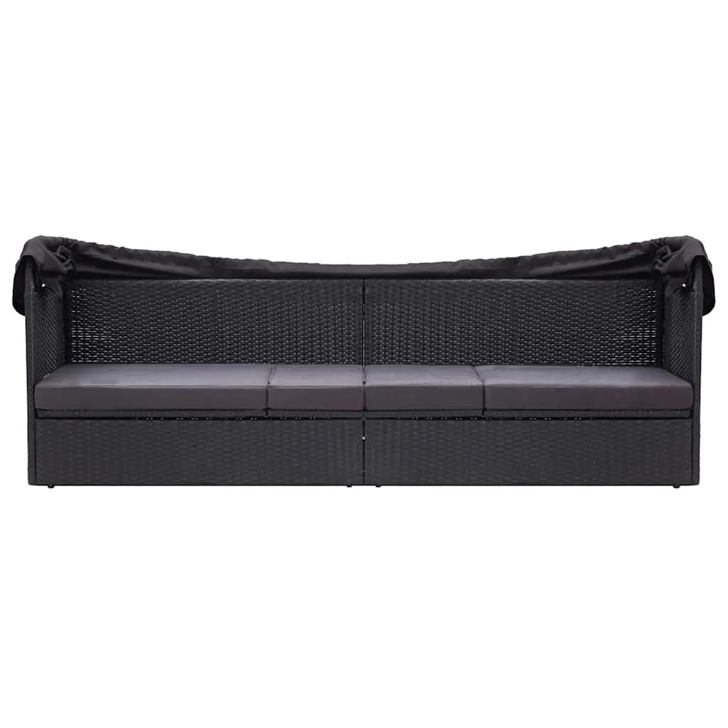 Outdoor Daybed Sun Lounger PE Rattan Steel Frame Black