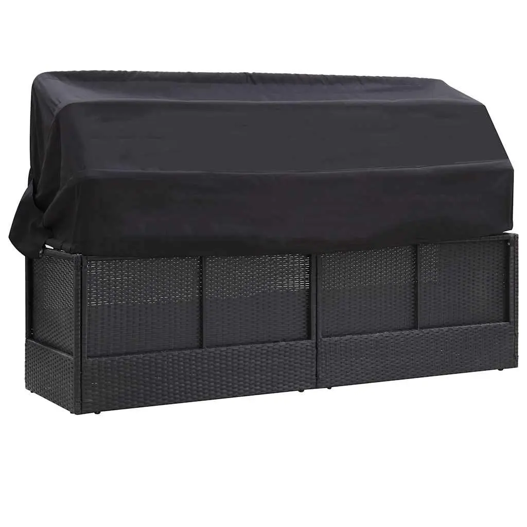 Outdoor Daybed Sun Lounger PE Rattan Steel Frame Black