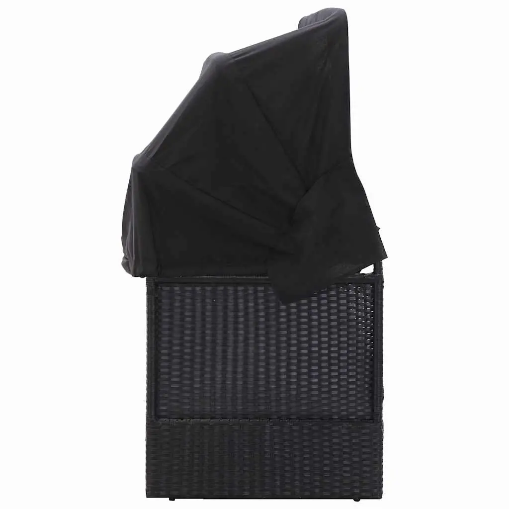 Outdoor Daybed Sun Lounger PE Rattan Steel Frame Black