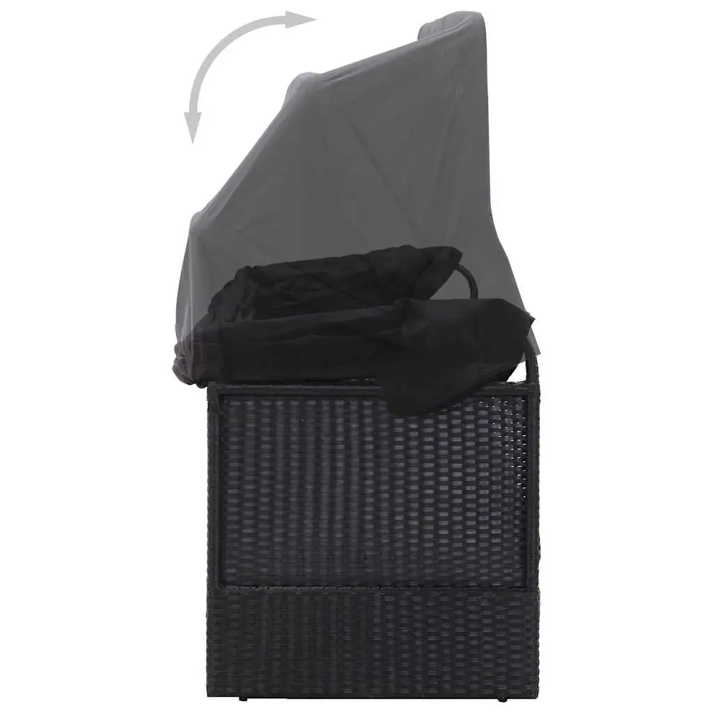 Outdoor Daybed Sun Lounger PE Rattan Steel Frame Black