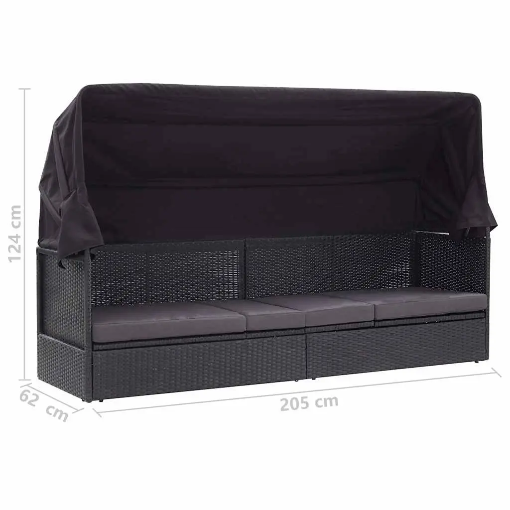 Outdoor Daybed Sun Lounger PE Rattan Steel Frame Black