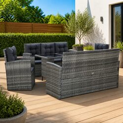 Grey Poly Rattan 5-Piece Outdoor Dining Set with Cushions