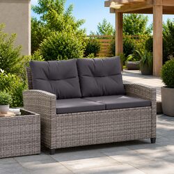 Stylish Grey Poly Rattan 2-Seater Outdoor Sofa