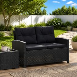 Quality 2-Seater Garden Sofa with Cushions in Black 124cm