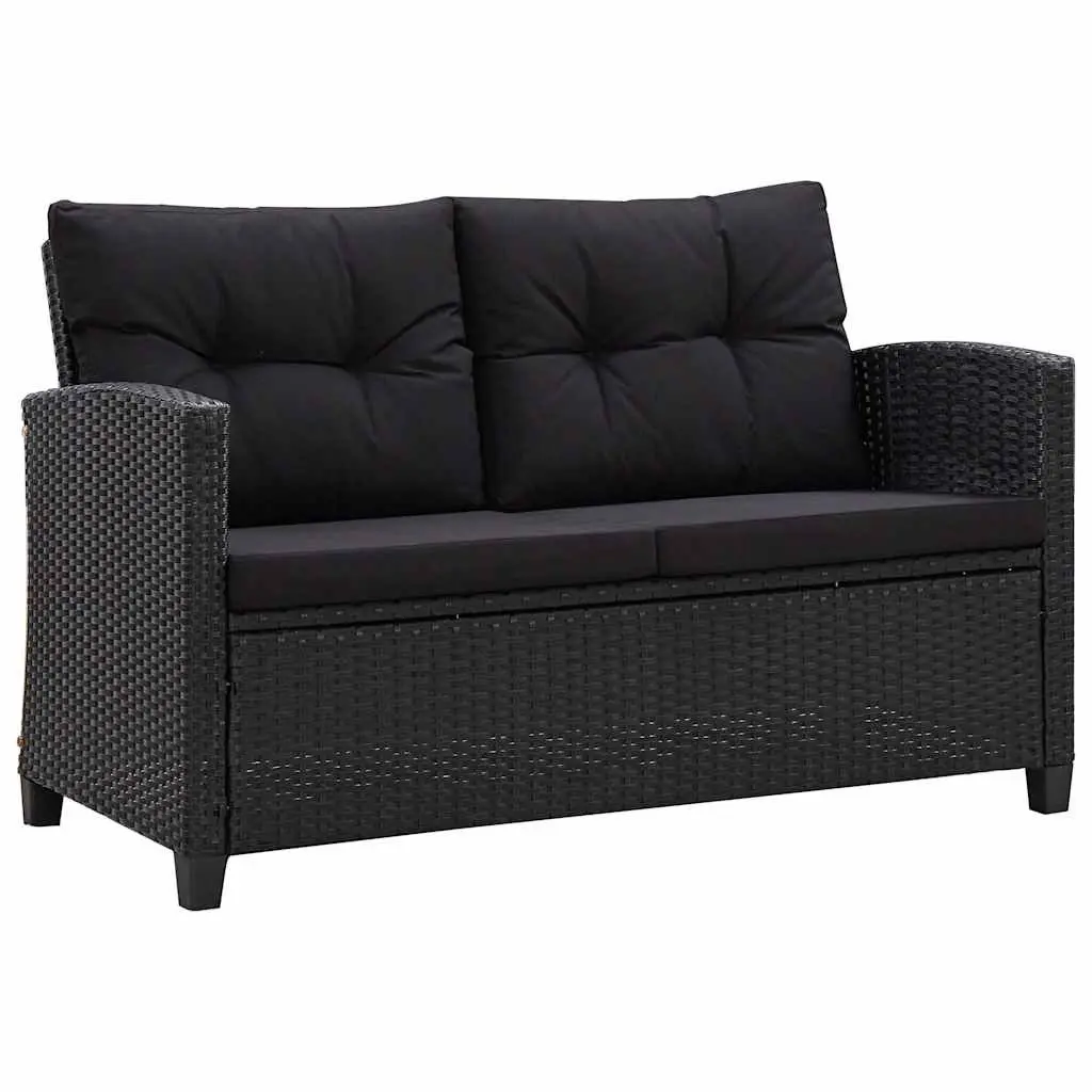 2-Seater Sofa Poly Rattan 124cm Black Outdoor Garden with Cushions